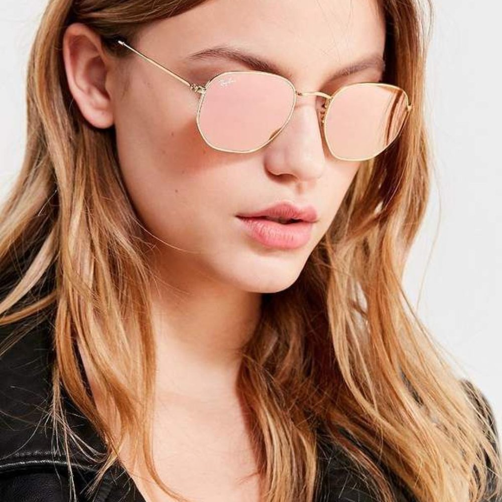 Ray-Ban hexagonal frame copper/pink lens gold
